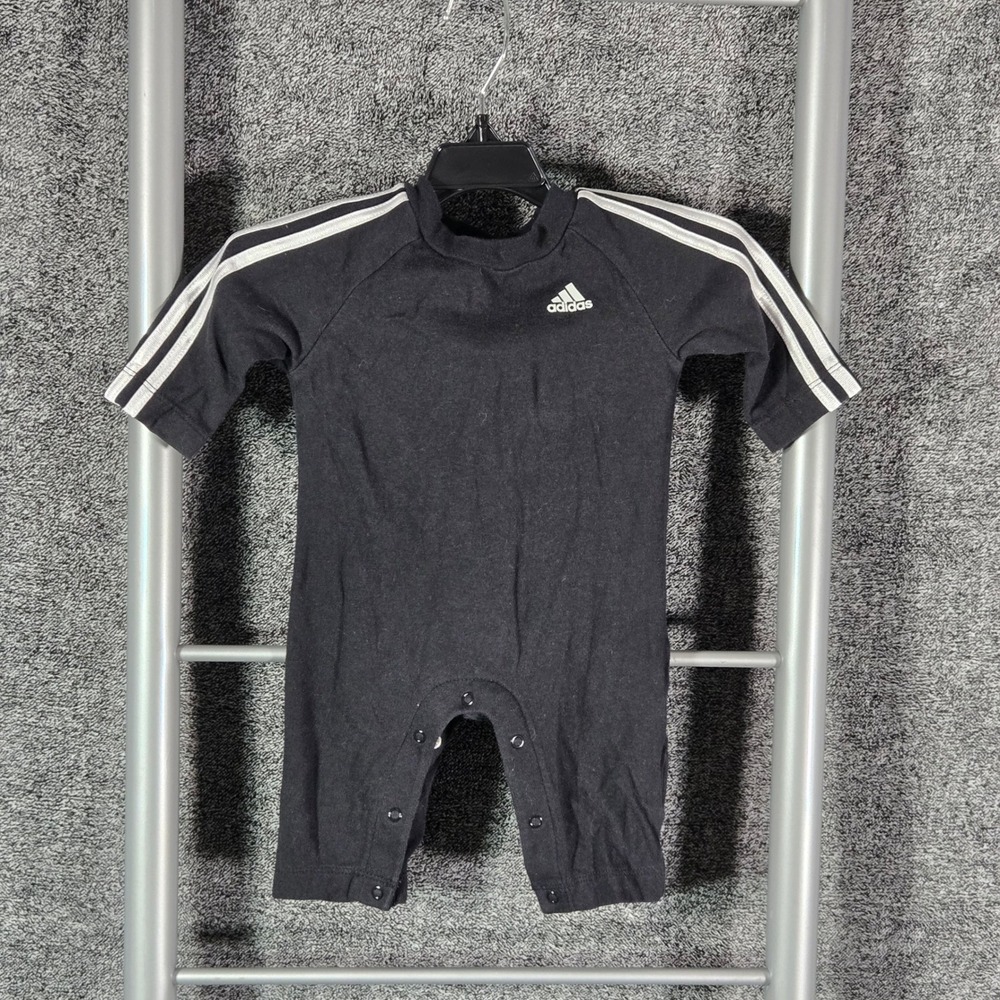 Adidas Baby Romper Black White 3 Stripes Long Sleeve 3M AM0010